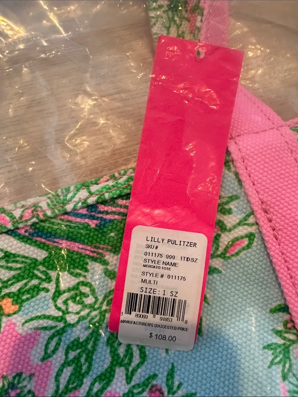 Lilly Pulitzer Mercato Tote Palm Beach Pink and Aqua Scenic Print Tote - Picture 2 of 7